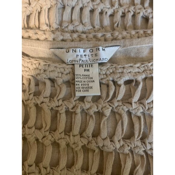 John Paul Richard Womens Sweater Petite Medium Beige Fisherman Mesh Open Knit - Picture 4 of 10